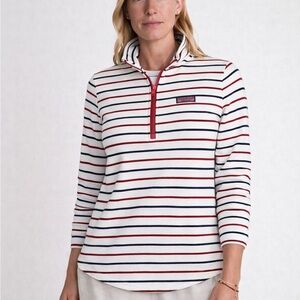 Vineyard Vines Shep pullover half zip striped Dreamcloth shirt XL Red White Navy